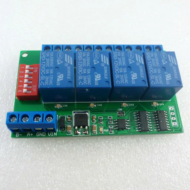 4 Канальный Релейный Модуль DC 12 В RS485 CE040 модуль Modbus RTU & AT переключатель