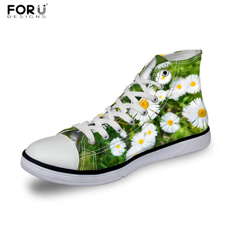 Женские холщовые кроссовки FORUDESIGNS высокие кеды с 3D цветочным принтом