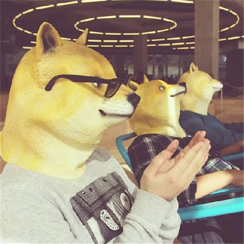 Горячая Супер жуткая смешная голова Doge 3D латексная маска для косплея Хэллоуин Костюм праздничные украшения для Хэллоуина смешные желтые маски собак FA02
