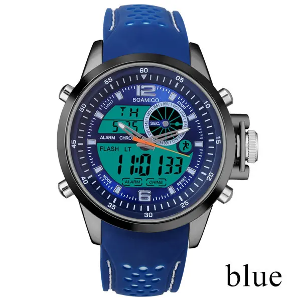 blue no box Бренд BOAMIGO, мужские спортивные часы, двойное время, цифровые часы, резиновые аналоговые кварцевые часы, для плавания, хронограф, наручные часы, reloj hombre - Цвет: blue no box