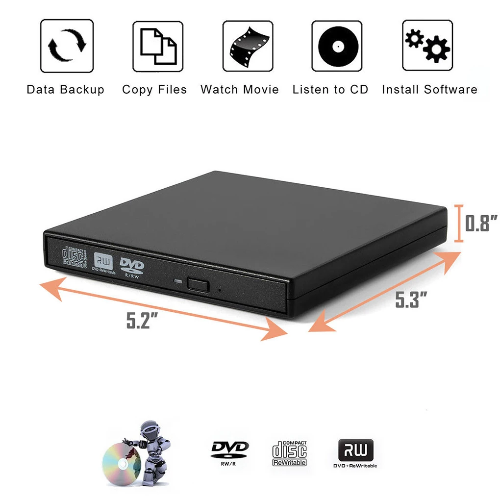 Внешний Дисковод DVD оптическая USB 2 0 компакт дисков Встроенная память плеер CD RW записывающийся ридер