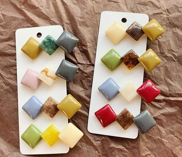 Корейская мода геометрический ромб квадратные заколки для волос женская заколка