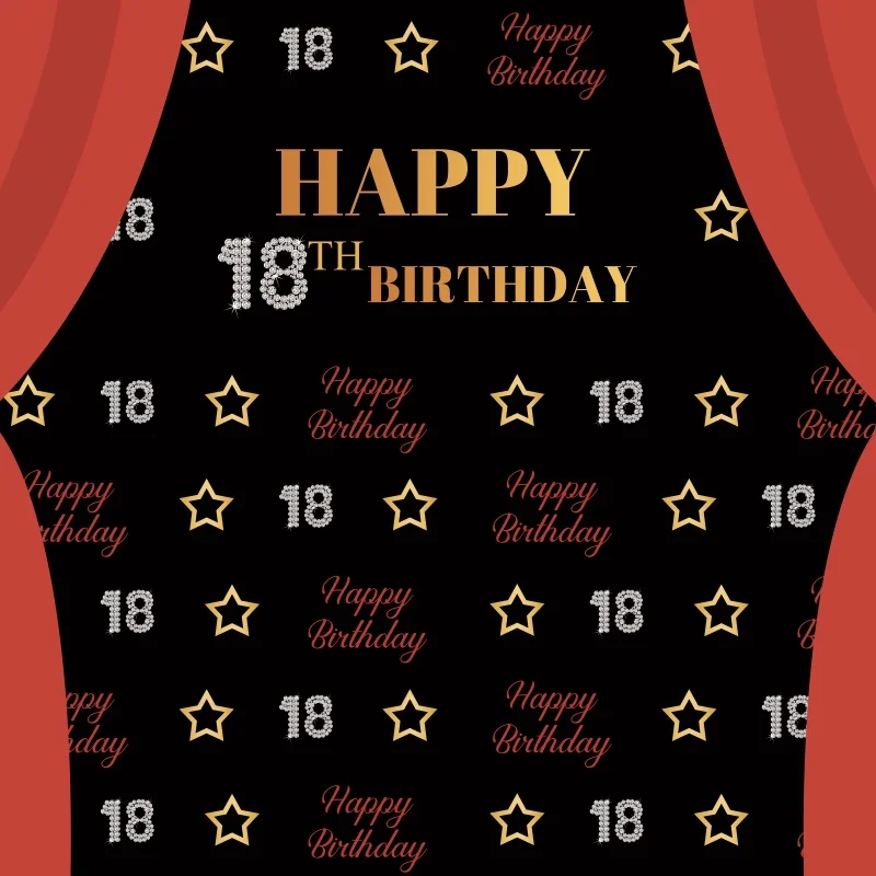 

Фон для детской портретной фотосъемки с изображением вечеринки в честь 18-го дня рождения Золотой Звезды красный занавес