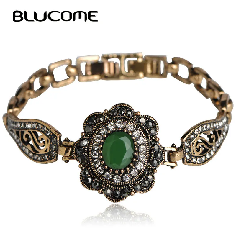 Blucome 2018 New Vintage Style Gold Flower Bangle Bracelet Resin Alloy Women Men Gift Wedding Dress Jewelry Commemoration Day|Цепочки и