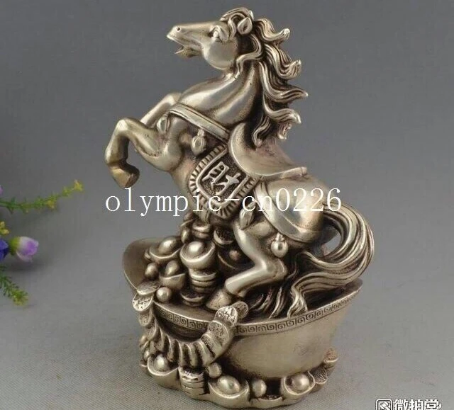 

8'' tibet copper silver carvings home fengshui wealth horse statue