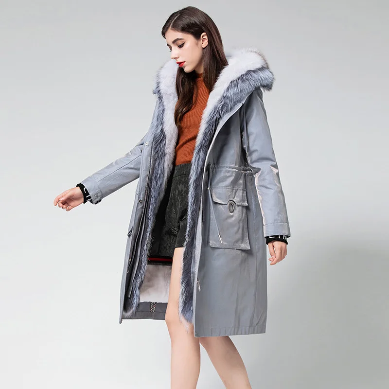 Женская непромокаемая парка с большим воротником из натурального Лисьего меха