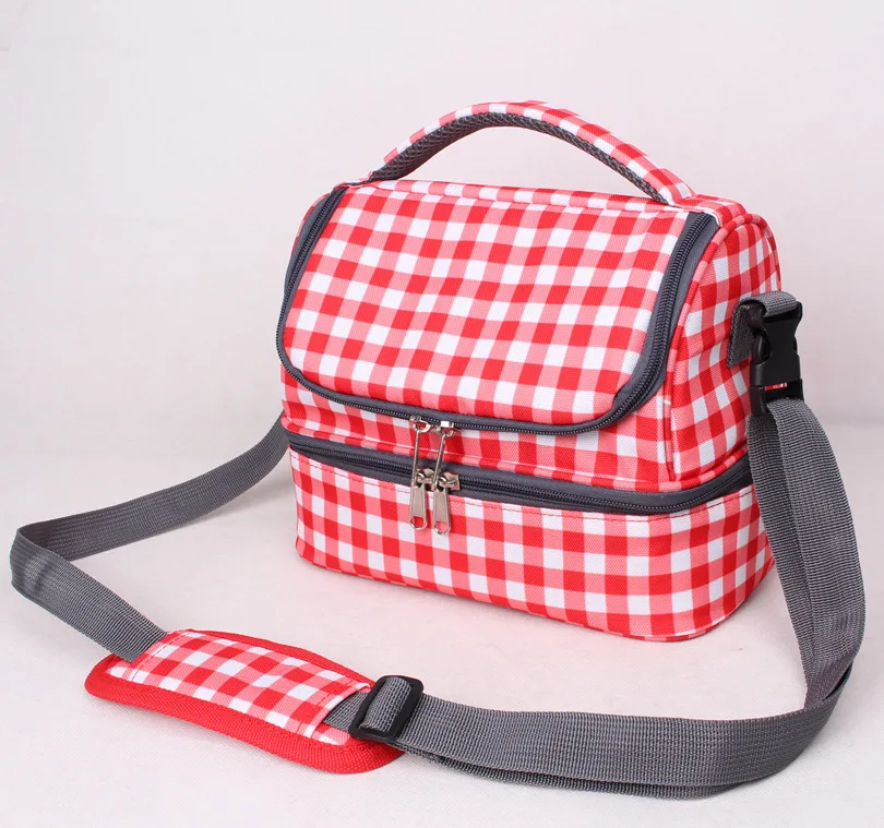 Plaid Heopono прочный 600D эластичный спортивный бинт из полиэфирного волокна пищевого класса с подкладкой peva 2 двойных отделения крутой мешок двухэтажный Термосумка для пищи - Цвет: Plaid