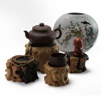 Rosewood irregular shaped ornaments with ebony shaped base base * * odd antique jade vase teapot base