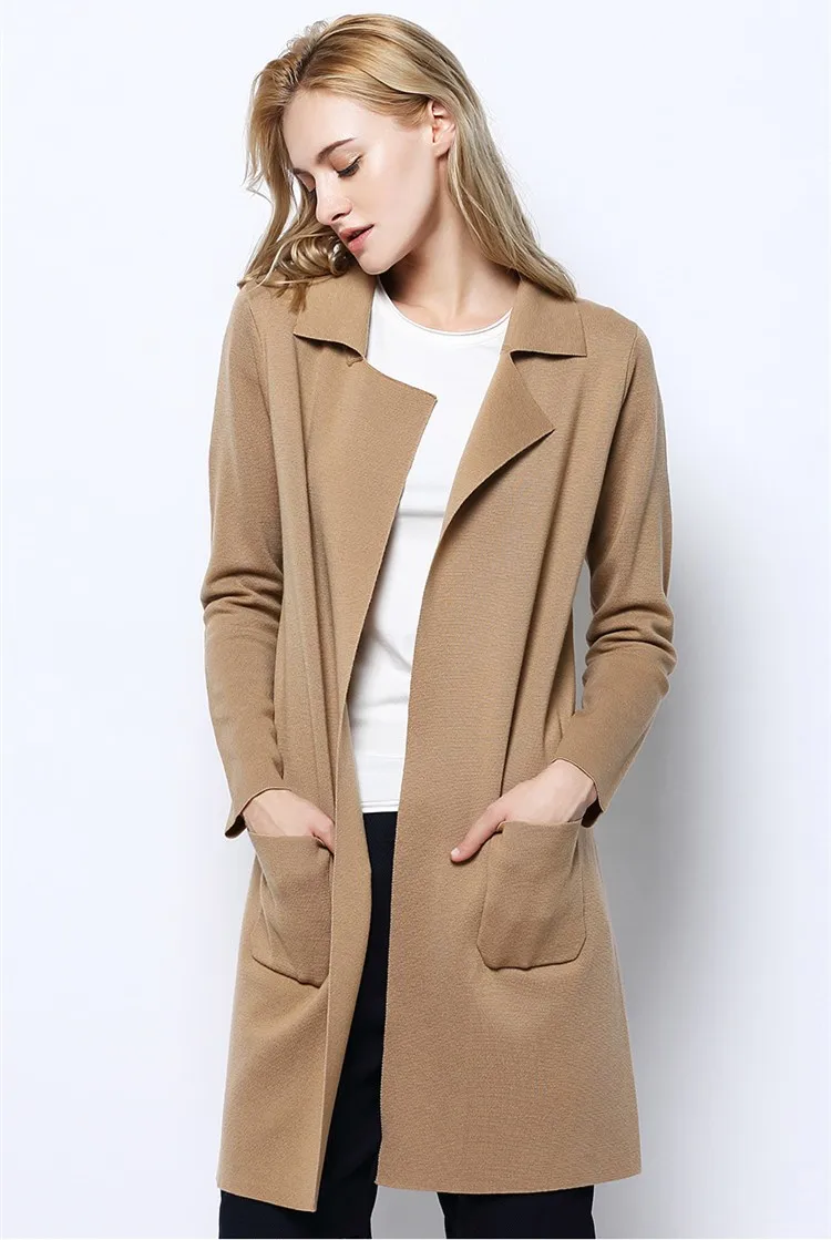 100%merino wool knit women fashion md-long cardigan sweater trench coat S/M/L/XL |