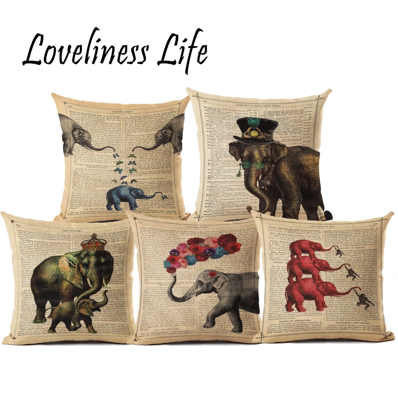 Старинная газета льняная наволочка для подушек Nordico Elephant style Home christmadecoratial 45x45 см