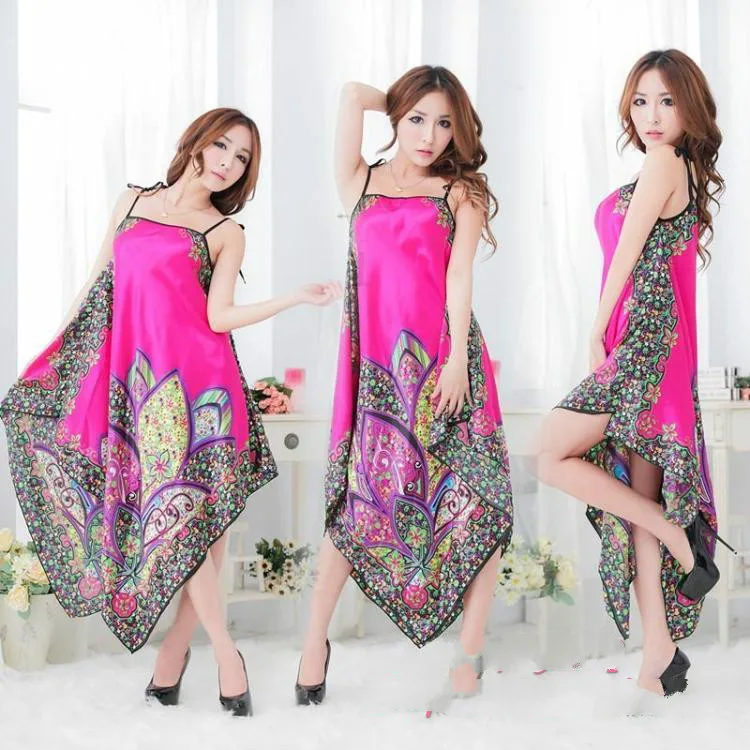 Весенняя Ночная рубашка на тонких бретельках в национальном стиле пикантная