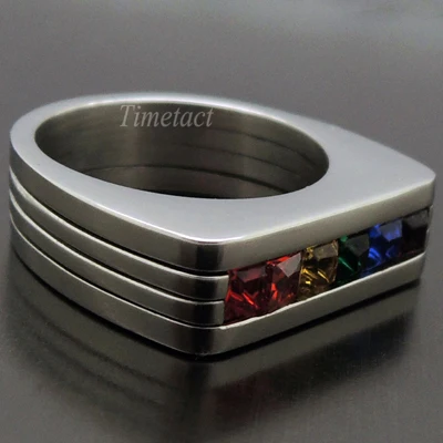 Free Shipping New Fashion Rainbow CZs Gay Lesbian LGBT Pride Stainless Steel Ring Jewelry Size 7 8 9 10 11 12 13 | Украшения и