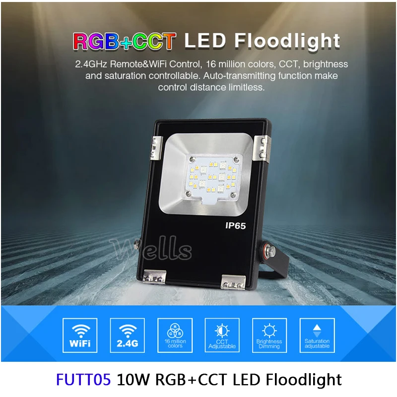 

10W/20W/30W/50W Waterproof RGB+CCT LED Flood light AC100-240V samrt Outdoor Lighting IP65 can 2.4G remote/wifi/voice control