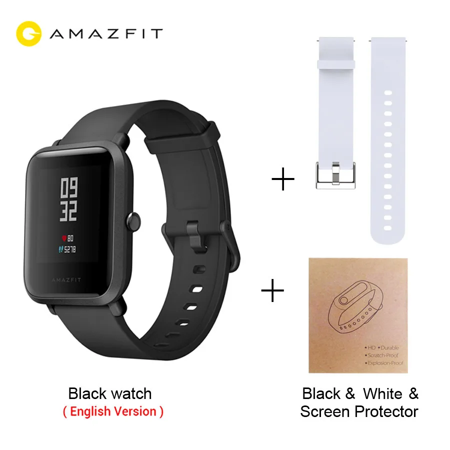 [Английская версия] Xiaomi Amazfit Bip Смарт часы Huami gps Смарт-часы Bluetooth 4,0 сердечного ритма 45 дней Батарея IP68 - Цвет: Black N White Blet