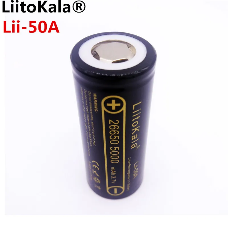 Аккумуляторная батарея LiitoKala для фонарика литий ионная аккумуляторная 26650 5000 мАч