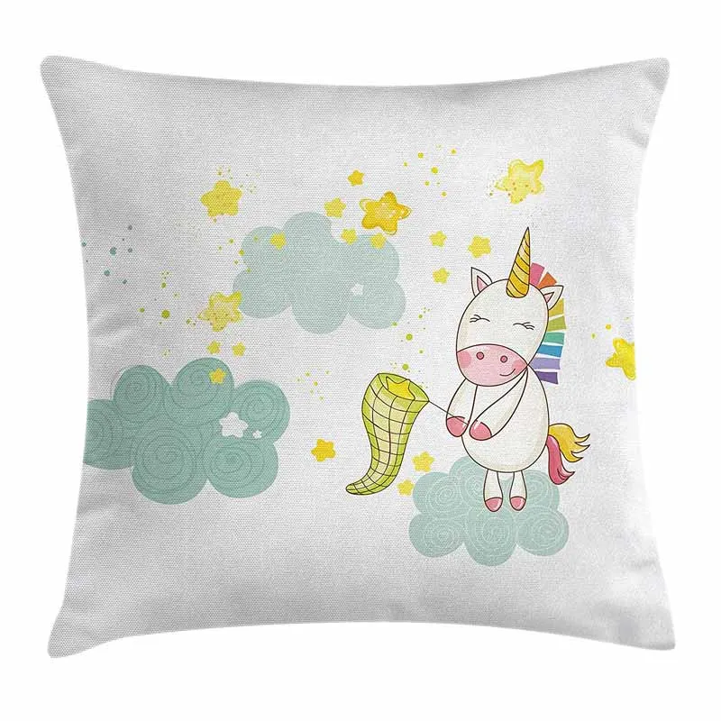 Наволочка для подушки с единорогом Детская мистическая Единорог девочка сидящая