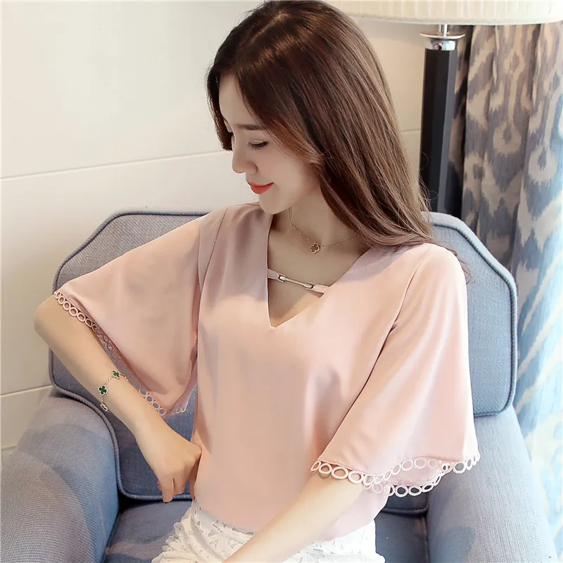 Женская одежда короткие sleeveLace блузка летние открытые пикантные Новый 2017 плюс