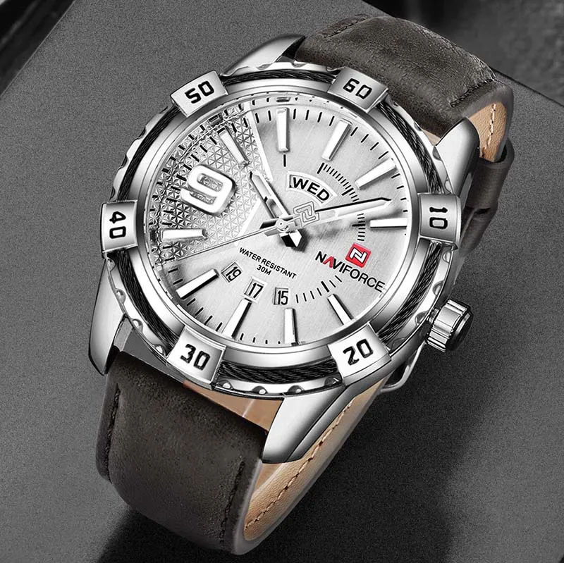 Brown Silver WhiteL NAVIFORCE, золотые часы для мужчин, люксовый бренд, нержавеющая сталь, мужские наручные часы, мужские часы,, люксовый бренд, Relogio Masculino - Цвет: Brown Silver WhiteL