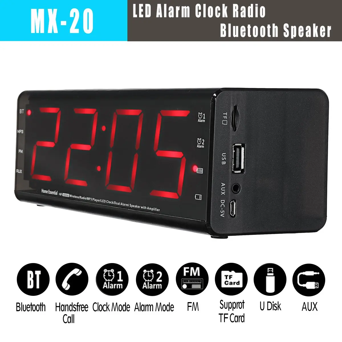 LEADSTAR bluetooth динамик портативный беспроводной стерео будильник для Iphone Huawei TF FM