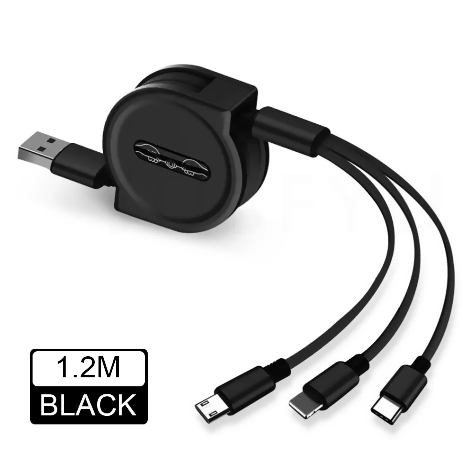 3 в 1 usb type C Micro USB кабель type-c для iPhone X XS MAX XR Телескопический зарядный кабель 120 см A Быстрая зарядка USB C кабель - Тип штекера: Black