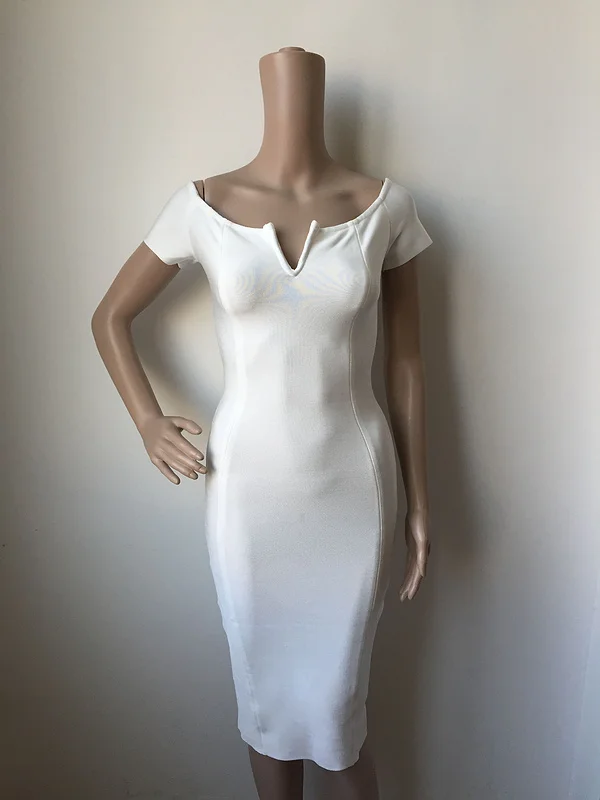 2018 белое с открытыми плечами длиной до колена Клубное вискозное сексуальное