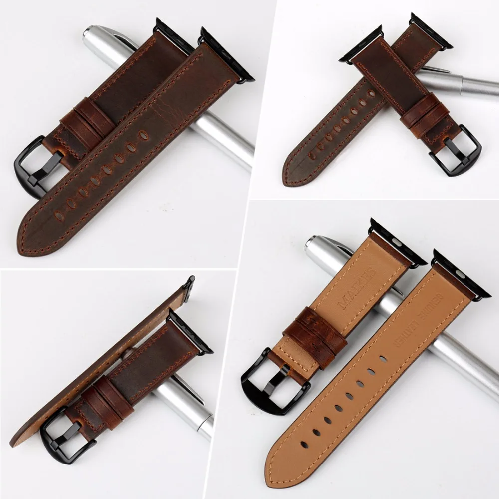 Ремешок сменный MAIKES кожаный для Apple Watch Band 40 мм 44 Series 6 5 4 iWatch 42 38 3 2 1|Ремешки часов| |