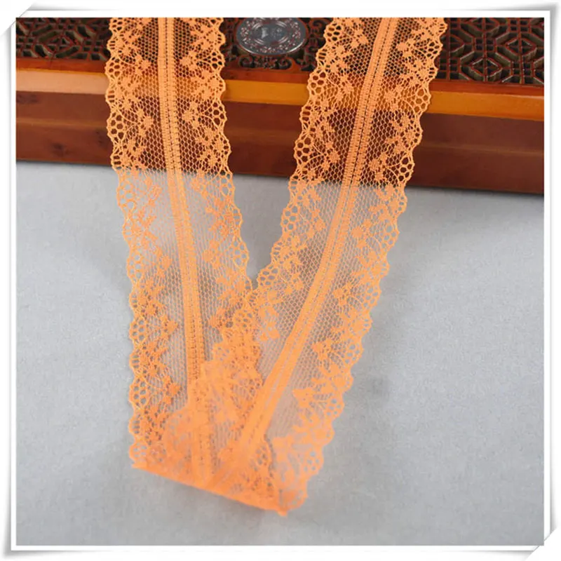 Orange 10yards african lace fabric White lace Ribbon3.8CM DIY french lace fabric embroidery net holiday decorations clothing lace Trims - Цвет: Orange