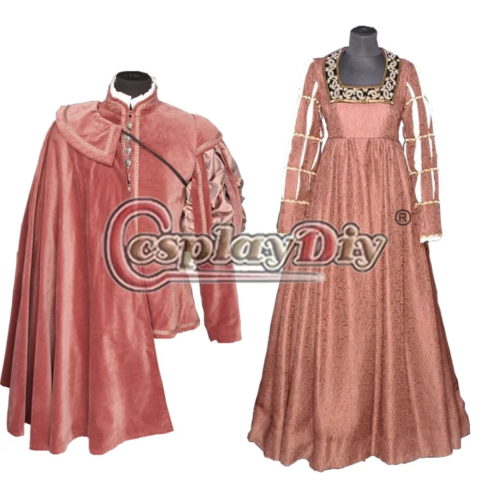 Cosplaydiy Тюдор елизабетан Мужской Розовый бархатный костюм женское розовое платье Тюдор елизабетанский Король Королева Свадебный костюм L320