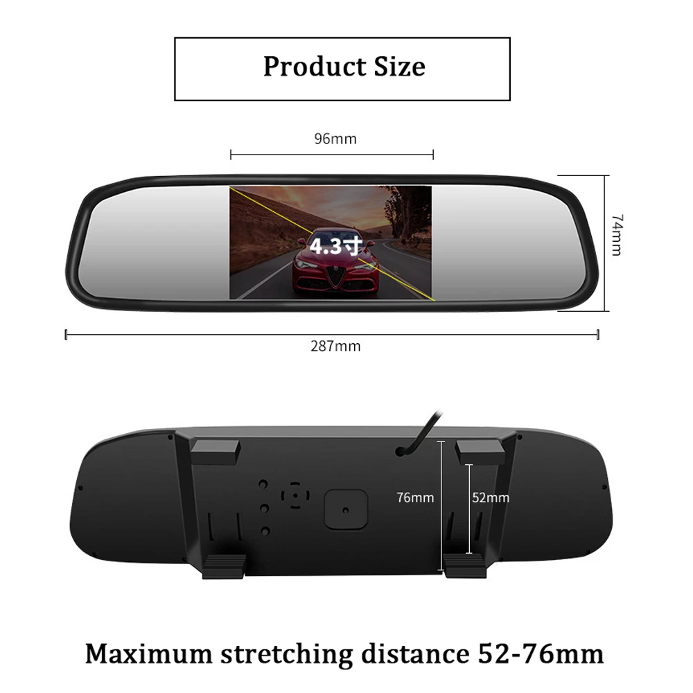 Автомобильный монитор зеркала заднего вида 4 3 дюйма HD LCD дисплей с резервной