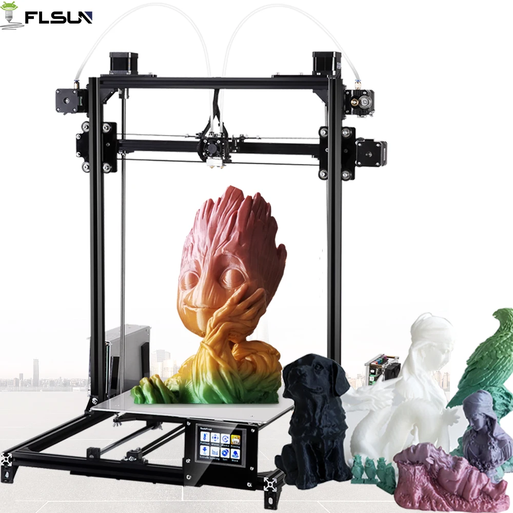 Flsun I3 3d принтер большой размер печати двойной экструдер 3D-принтер 300X300X420 мм размер печати сенсорный экран с подогревом