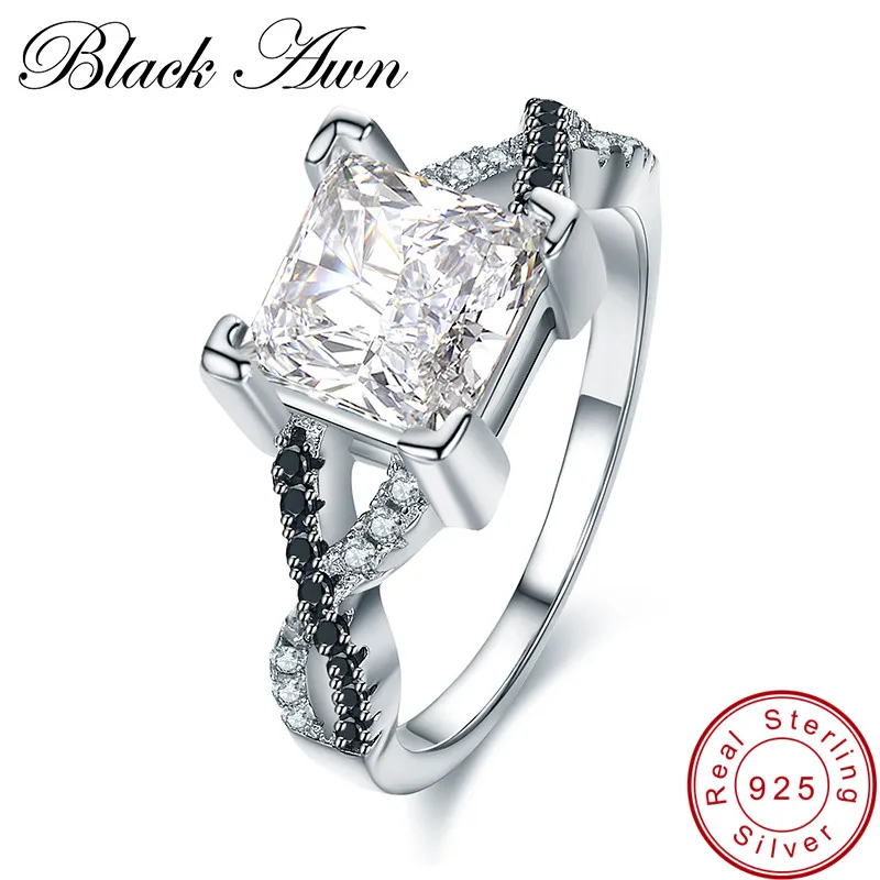 

[BLACK AWN] 100% 925 Sterling Silver Rings Trendy Engagement Bague Female Wedding Rings Size 6 7 C026