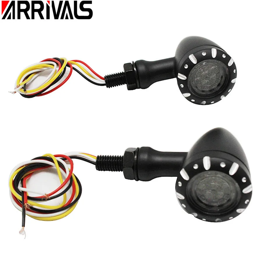 

Motorcycle 1 Pair 10mm Black Chrome Flashing LED Brake Blinker Light Turn Signal For Harley Cruiser Chopper Indicator Lights