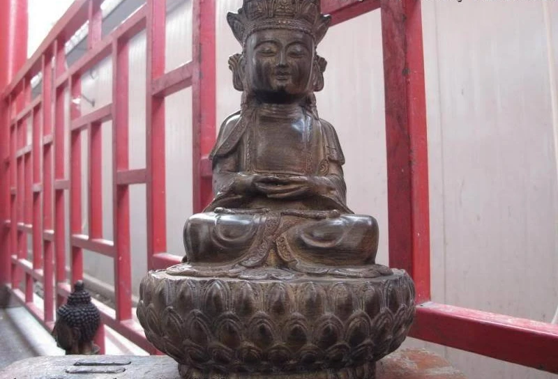 13 Тибет Буддизм старая бронза Медь Амитаюс Бодхисаттвы Гуань Инь статуя Будды |