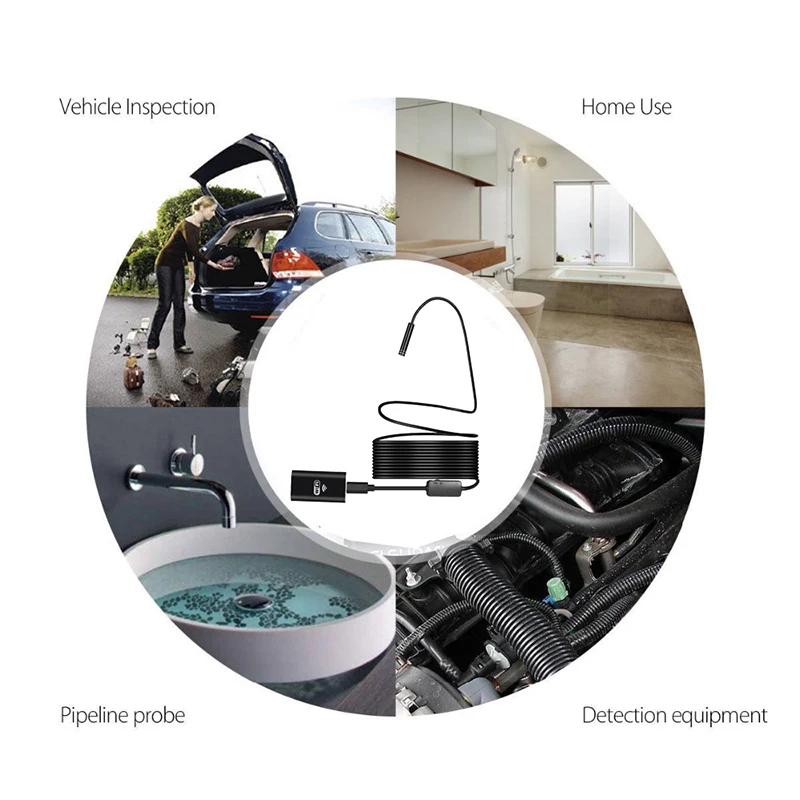 HD 2.0MP Wifi Wireless USB Endoscope Hard Cable Android IOS PC 8 LEDS 720P 8mm Lens Car Flexible Camera Waterproof 10 | Безопасность и