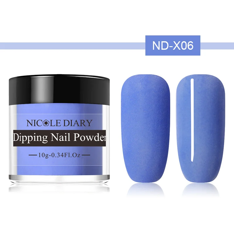 ND-X06 NICOLE Дневник 10 г матовый цвет окунания ногтей порошок натуральный сухой дизайн ногтей украшения без лампы лечения Ногтей Пыли декорации - Цвет: ND-X06