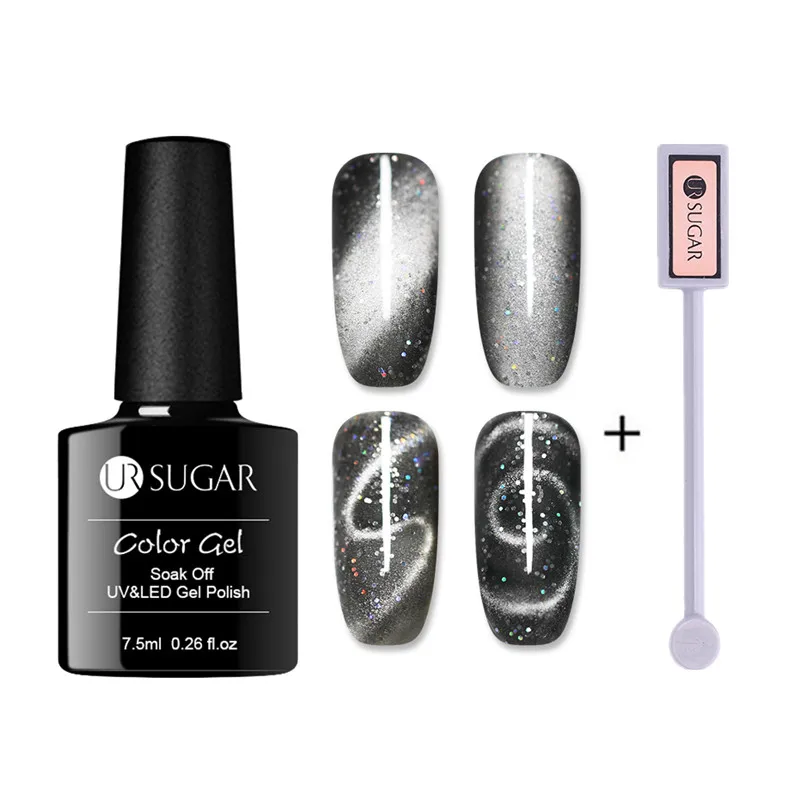 Holo with stick 6 Ur Sugar голографический 3D Гель-лак для ногтей с кошачьими глазами 7,5 мл Магнитный лазерный блеск впитывающий УФ-гель лак для маникюра - Цвет: Holo with stick 6