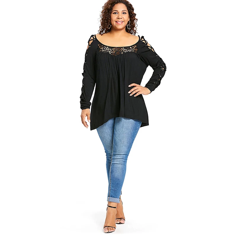 PlusMiss размера плюс 5XL XXXXL XXXL кружева с длинным рукавом Свободные Винтаж Ретро блуза