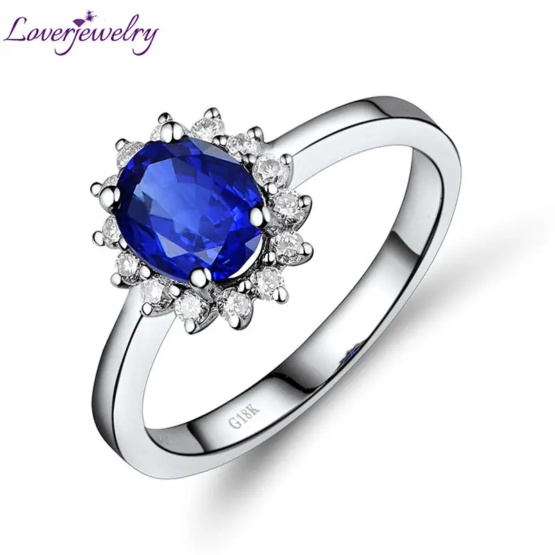 

LOVERJEWELRY Dianna Rings Natural Genuine Sapphire Ring Real 18Kt White Gold Simple Design Ring for Girl Birthday Jewelry Gift
