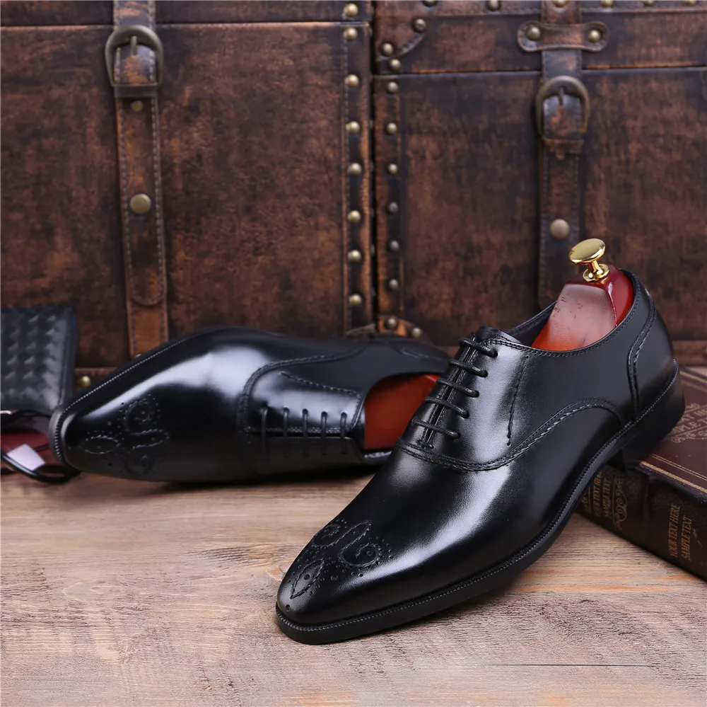 Fashion Black / Brown Tan Goodyear Welt Oxfords Social Shoes Mens Wedding Genuine Leather Business Male Dress | Обувь