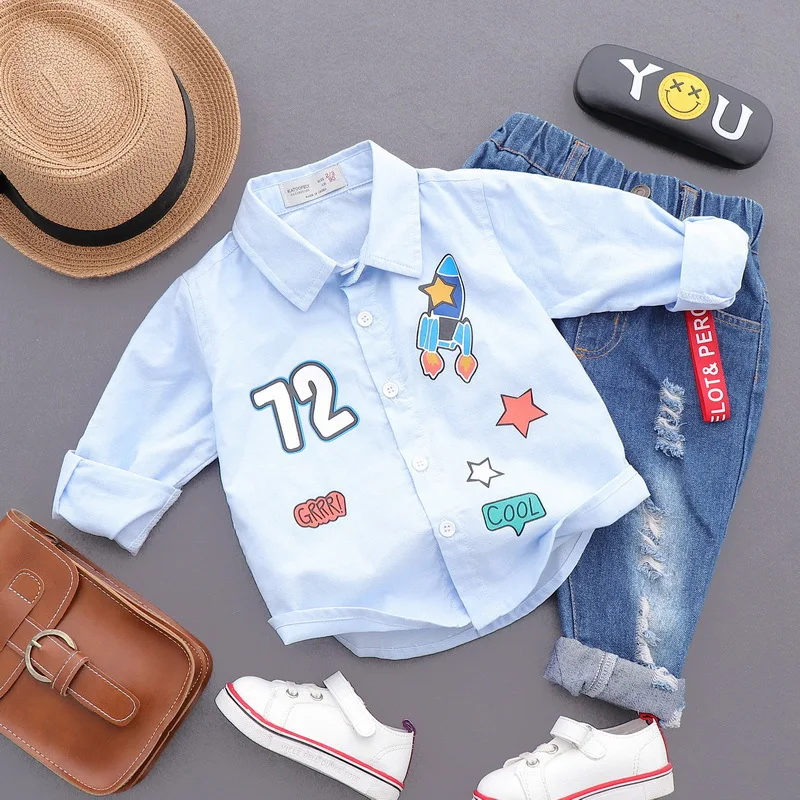 Корейский стиль 2018 весенние детские модные блузки с отложным воротником и