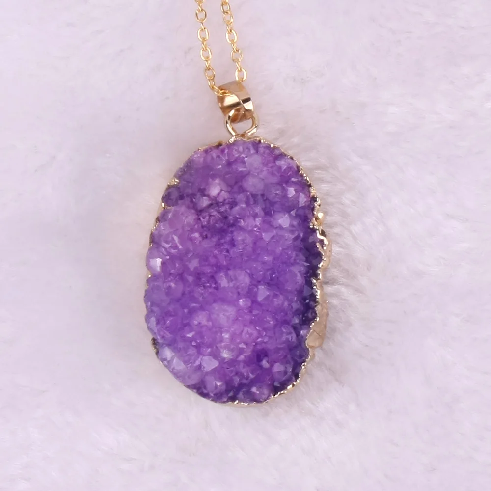 Druzy Drusy золотистое ожерелье с подвеской из натурального камня кулон цепочкой|teardrop