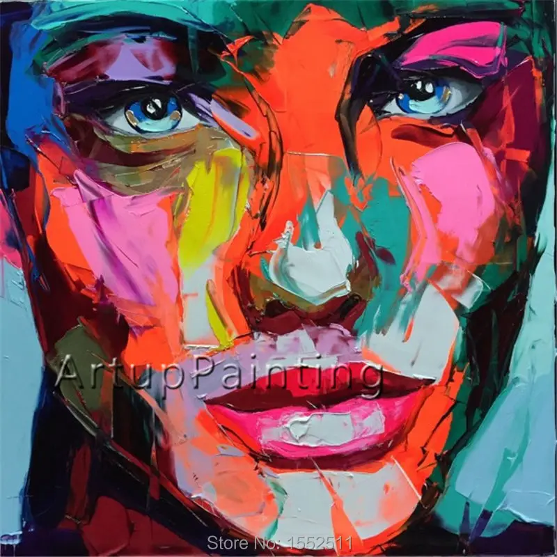 

Hand painted Francoise Nielly Palette knife portrait Face Oil painting Impasto figure on canvas wall art picture for living room