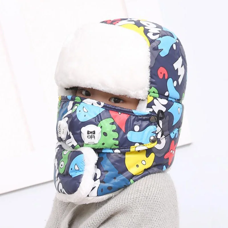Синий Doitbest для детей 5-13 лет, детские зимние меховые шапки, ветронепроницаемые, толстые, теплые, защищают от тумана, дымки, зимняя детская шапка, маска для лица, шапка-ушанка для мальчиков и девочек - Цвет: Синий