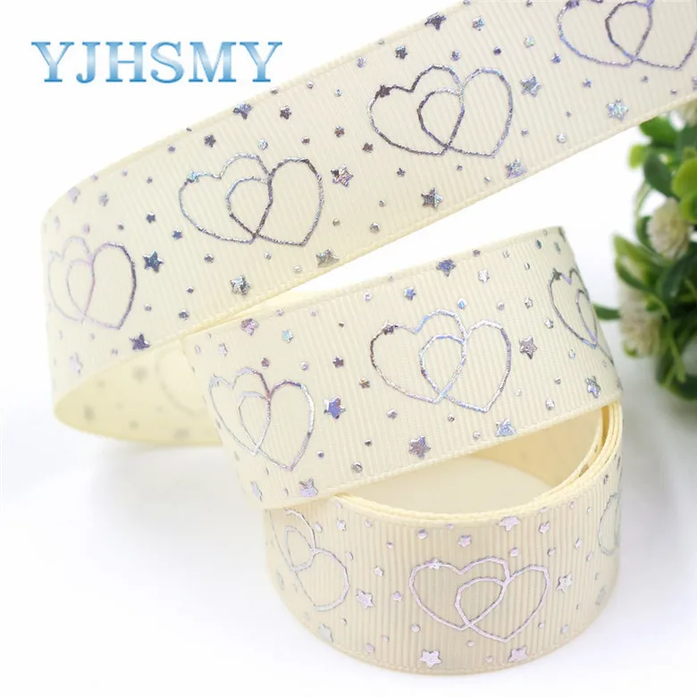 YJHSMY I-19326-796 25 мм 10 ярдов лазерный серебряный милый мультфильм любовь напечатаны корсажная лента DIY ручной работы головные уборы свадебный подарок обёрточная бумага - Цвет: I-19326-798