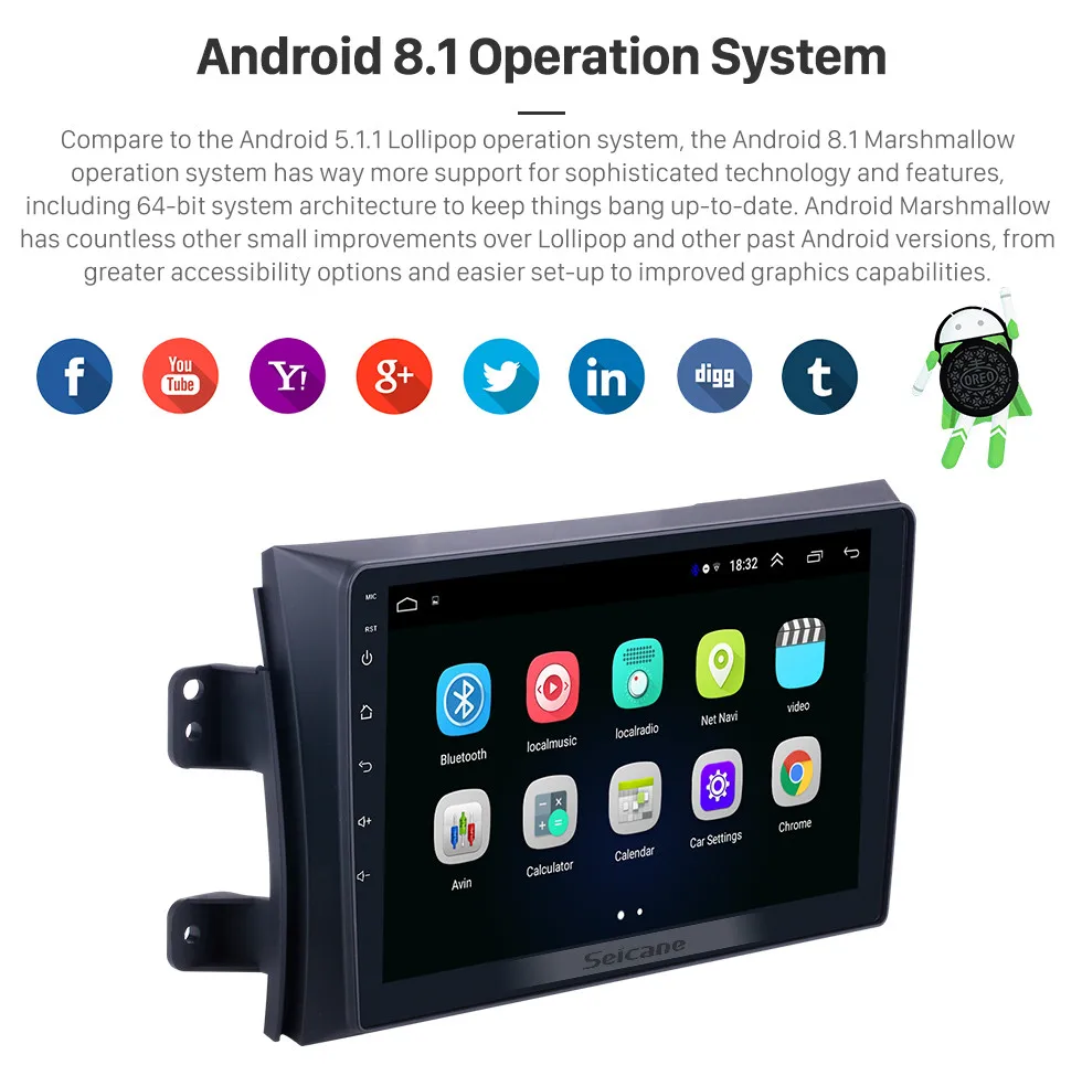 Seicane " 2Din Android 8,1 автомобильный радиоприемник для Suzuki SX4 2006-2011 2012 gps навигация мультимедийный плеер Поддержка DVR AUX Wifi-OBDII