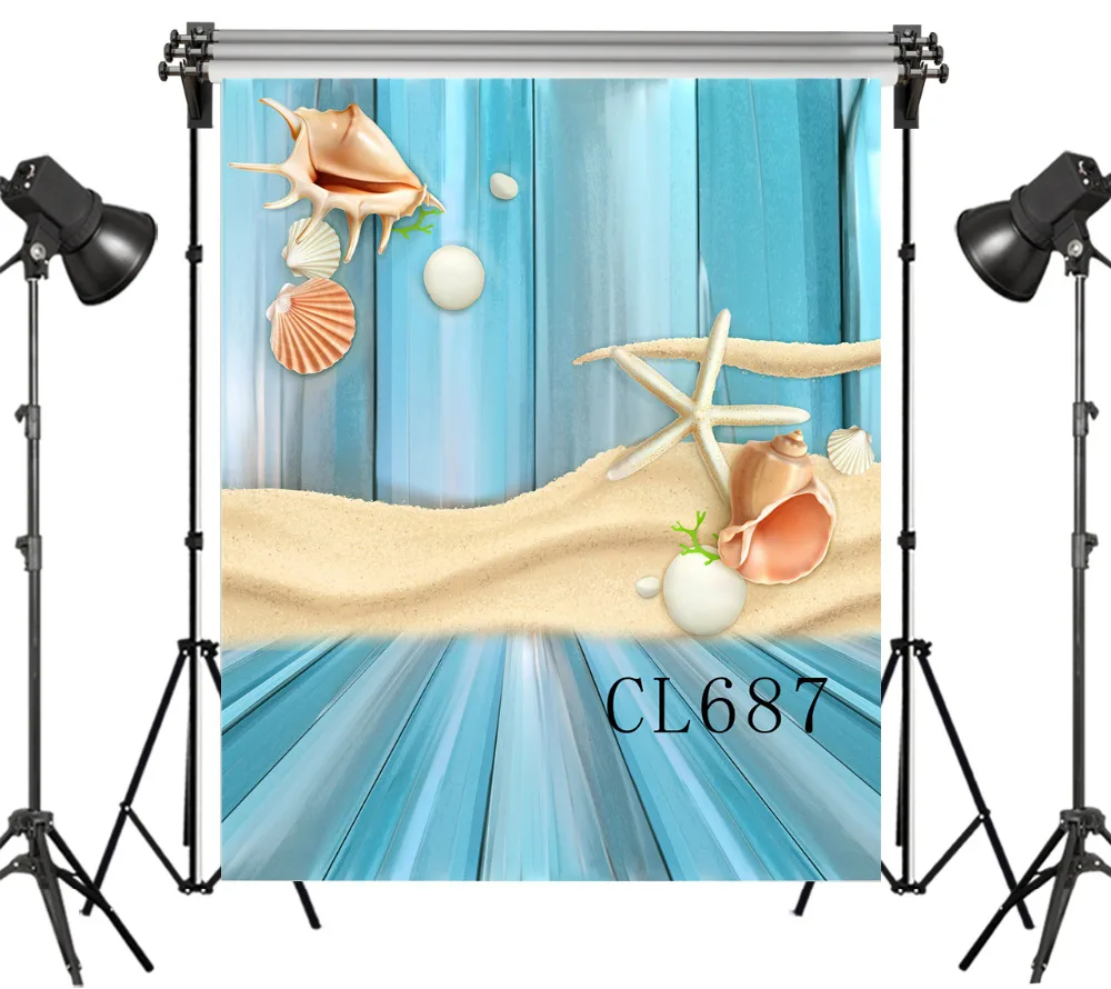 LB Виниловый фон для фотосъемки синяя деревянная картина рисунок песок Раковина