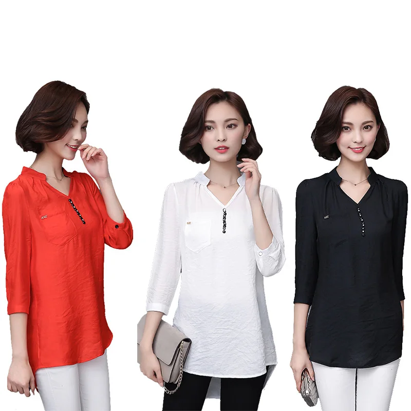 Женская блузка рубашка хлопок лето 209 новая мода свободная плюс размер женская с