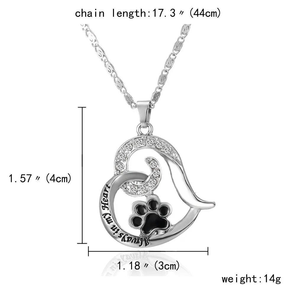 

Paw Print Heart Pet Lover Pendant Necklace Animal Keepsake Charms jewelry Pet Memorial Jewelry Always in my Heart Dog Cat Foot