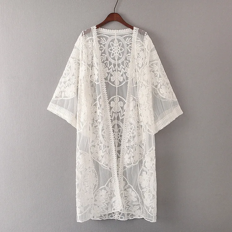 Женский пляжный кардиган кимоно Повседневная Свободная блузка белого цвета с