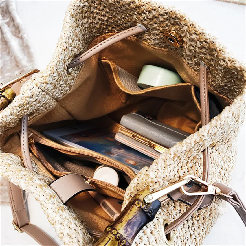 Женская сумка-мешок TOYOOSKY с бамбуковыми ручками Пляжная Повседневная Дамская